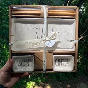 Rae Dunn Sushi Plates with chopsticks